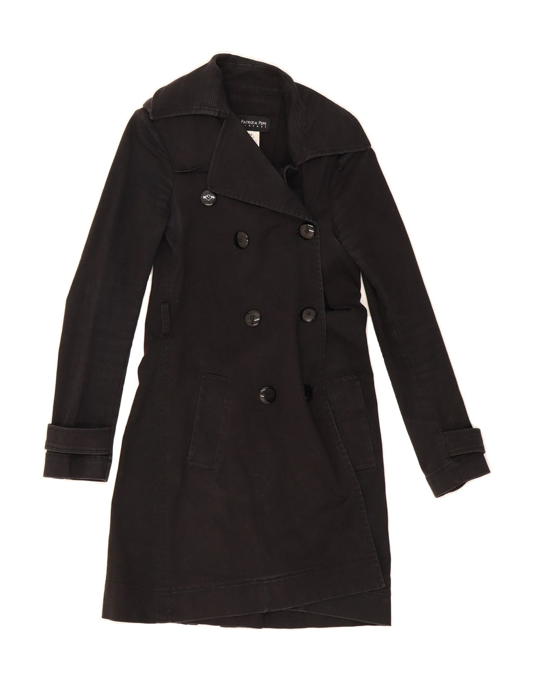 PATRIZIA PEPE Womens Trench Coat IT 40 Small Black Cotton Vintage Patrizia Pepe and Second-Hand Patrizia Pepe from Messina Hembry 