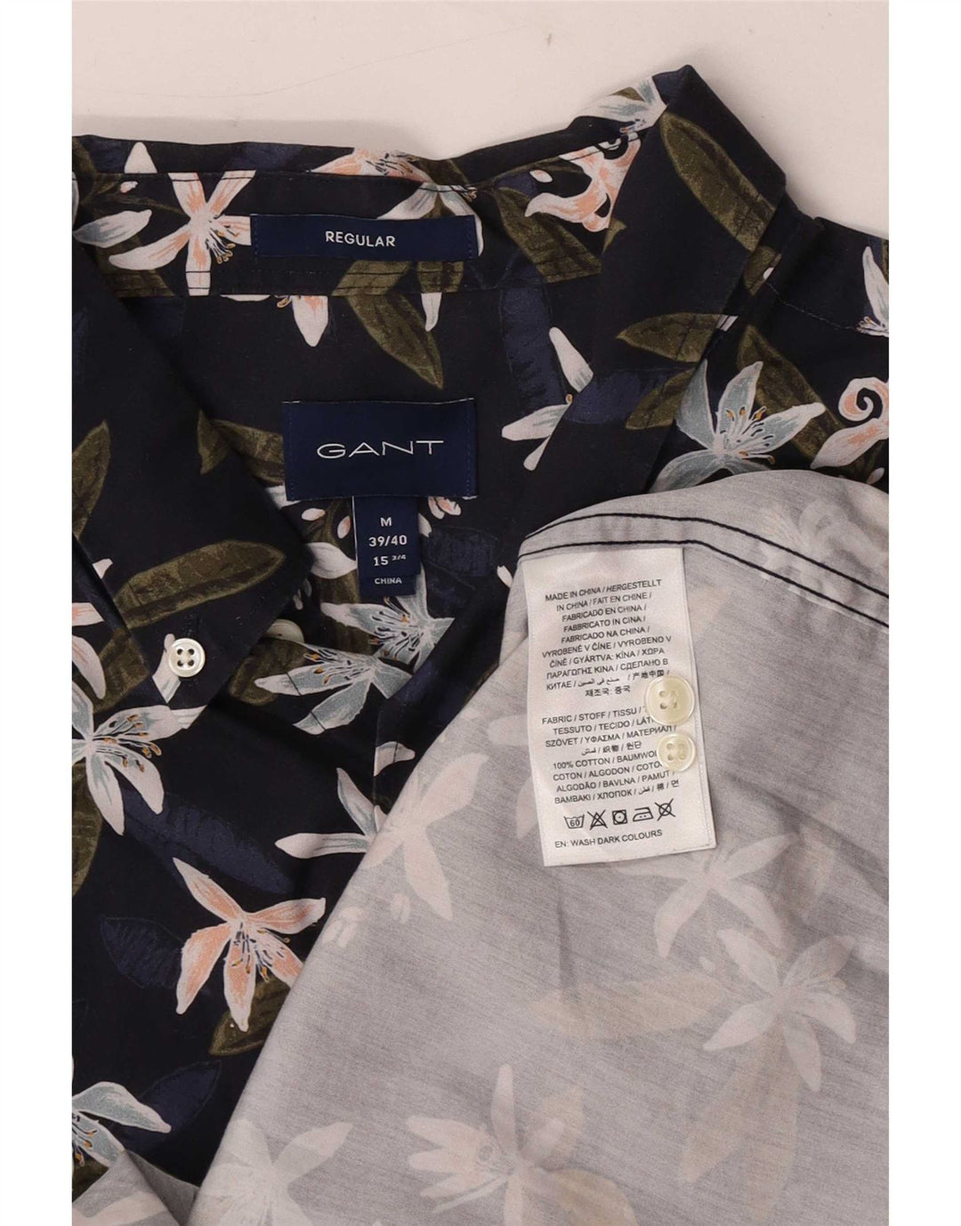 Gant Herren Kurzarmhemd Größe 39/40 15 3/4Mittelblaues Blumenmuster