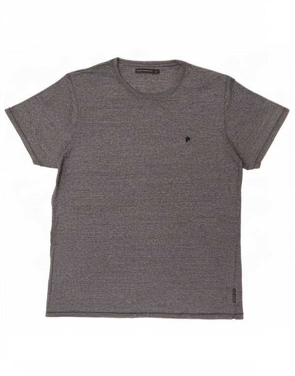 French Connection Herren-T-Shirt-Oberteil 2XL aus grauer Nadelstreifen-Baumwolle