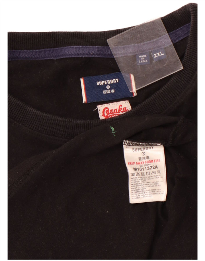SUPERDRY Herren Grafik-T-Shirt-Oberteil 2XL aus schwarzer Baumwolle