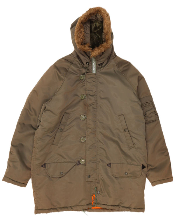 Vintage Herren Kapuzenparkajacke IT 52 XL Khaki Polyamid