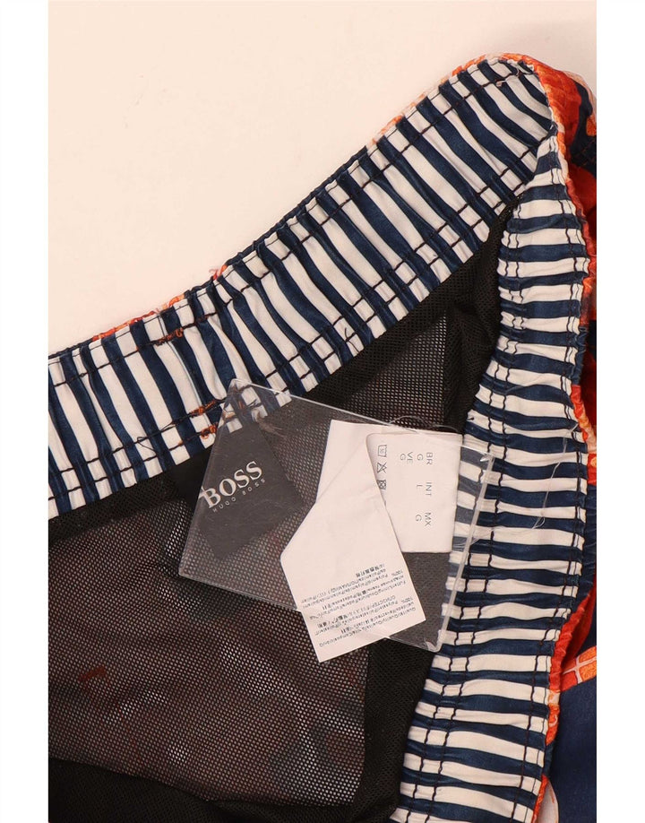 Hugo Boss Herren-Badeshorts mit abstraktem Muster, groß, marineblau, Polyamid
