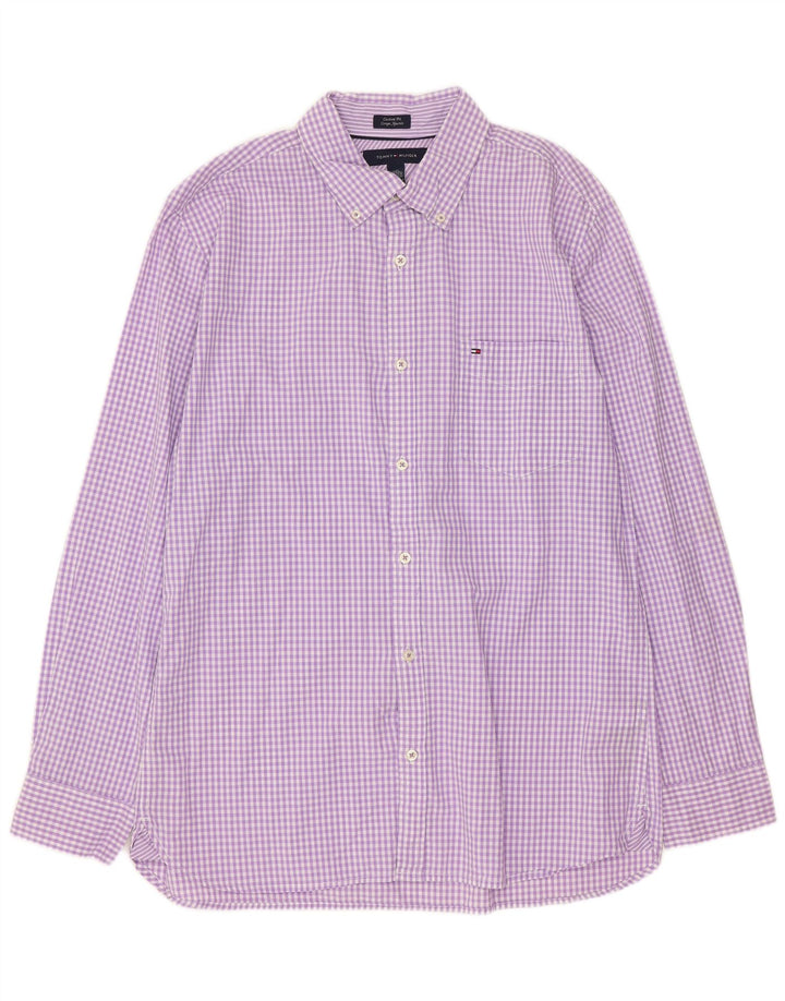 Tommy Hilfiger Herren-Hemd mit individueller Passform, groß, violett, Gingham-Baumwolle