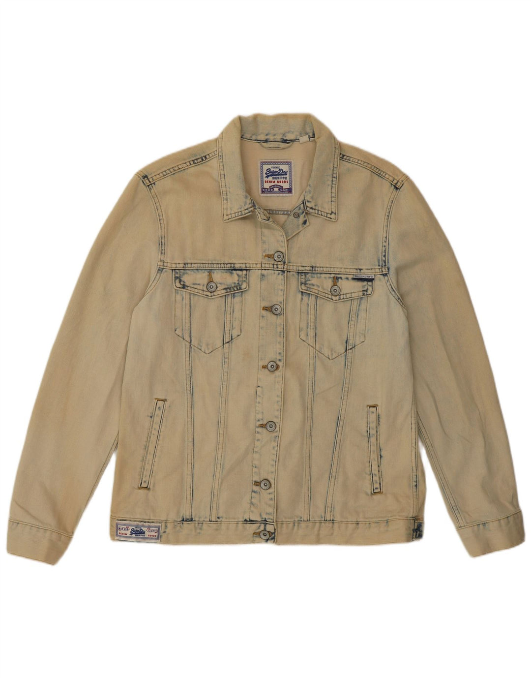 SUPERDRY Damen Jeansjacke UK 10 Small Beige Baumwolle