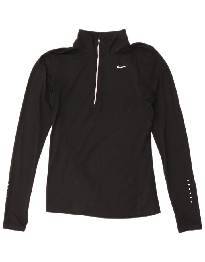 Nike Womens Dri Fit Zip Neck Pullover Trainingsanzug Top UK 10 Small Schwarz