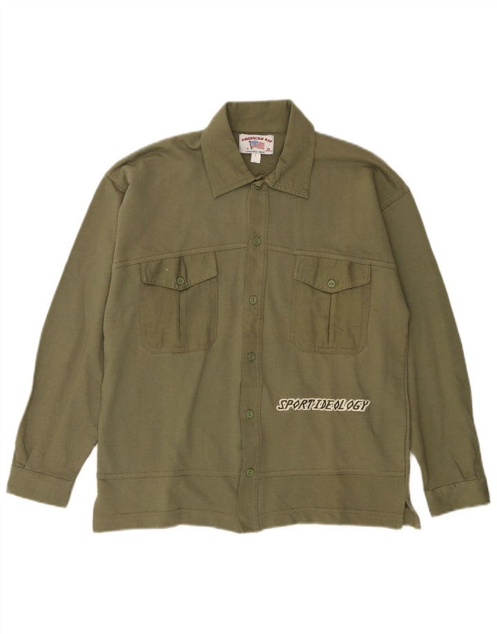 VINTAGE Damen Grafikshirt US 10 Large Khaki Baumwolle