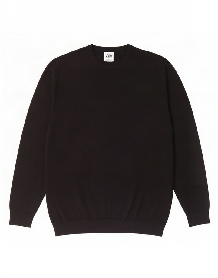 Zara Herren-Pullover mit Rundhalsausschnitt, Mittelschwarz