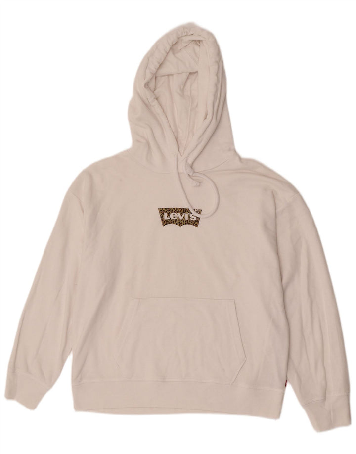 Levi's Damen-Pullover mit übergroßem Kapuzenpullover, UK 14, mittelweiße Baumwolle