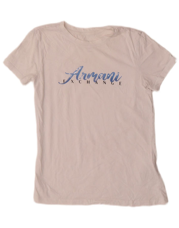Armani Exchange Damen Grafik T-Shirt Top UK 6 XS Weiße Baumwolle
