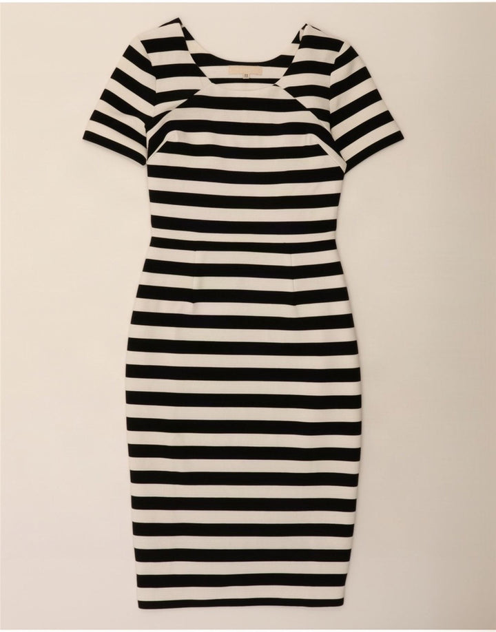 Boden Damen Figurbetontes Kleid UK 12 Mittelweiß gestreift aus Baumwolle