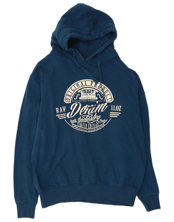 SMOG Mens Graphic Regular Fit Hoodie Jumper Large Navy Blue Cotton