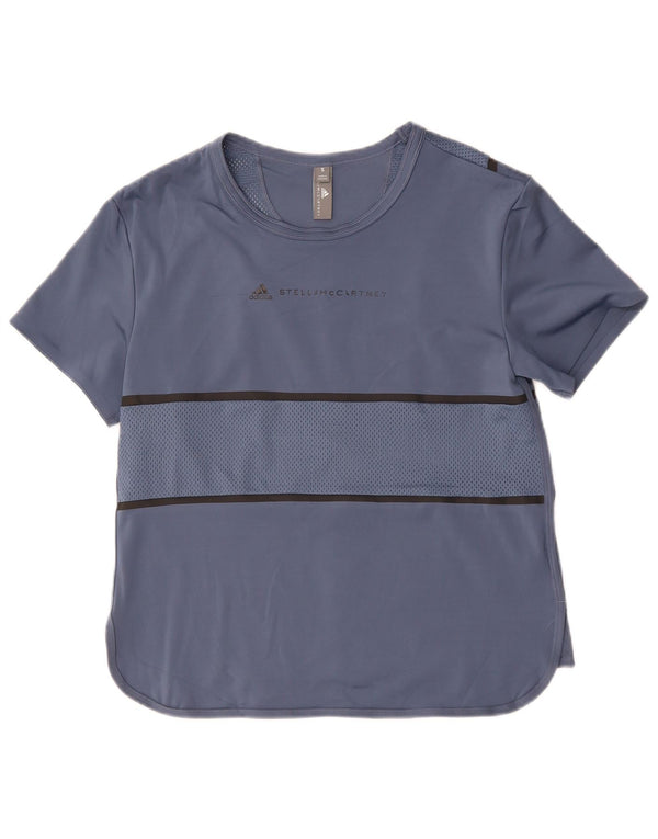 Adidas Damen Stella McCartney Graphic T-Shirt Top UK 10 Small Blau gestreift