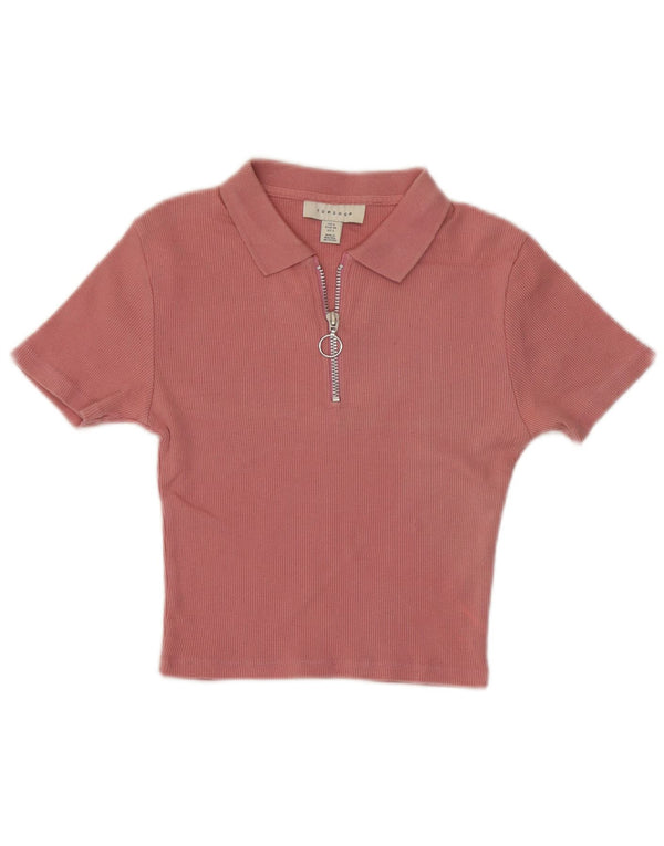 Topshop Damen Crop Poloshirt UK 6 XS Rosa Baumwolle