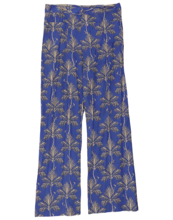 Zara Damen-Freizeithose mit weitem Bein, Größe M, W28, L30, blau geblümt, Baumwolle