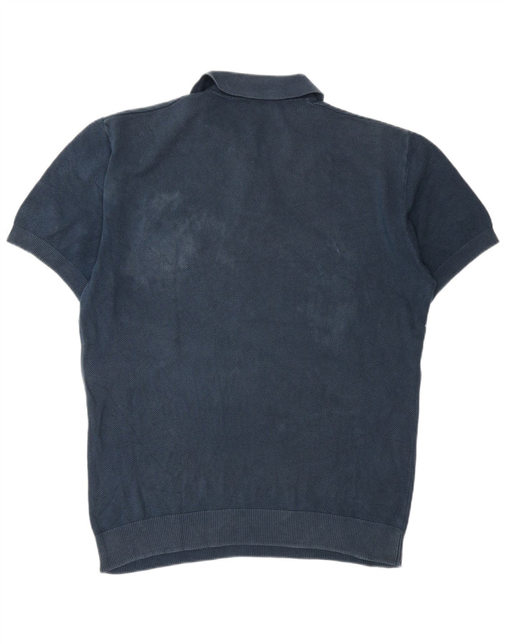 Zara Herren-Pullover mit Polokragen, kurzärmelig, Mittelblau