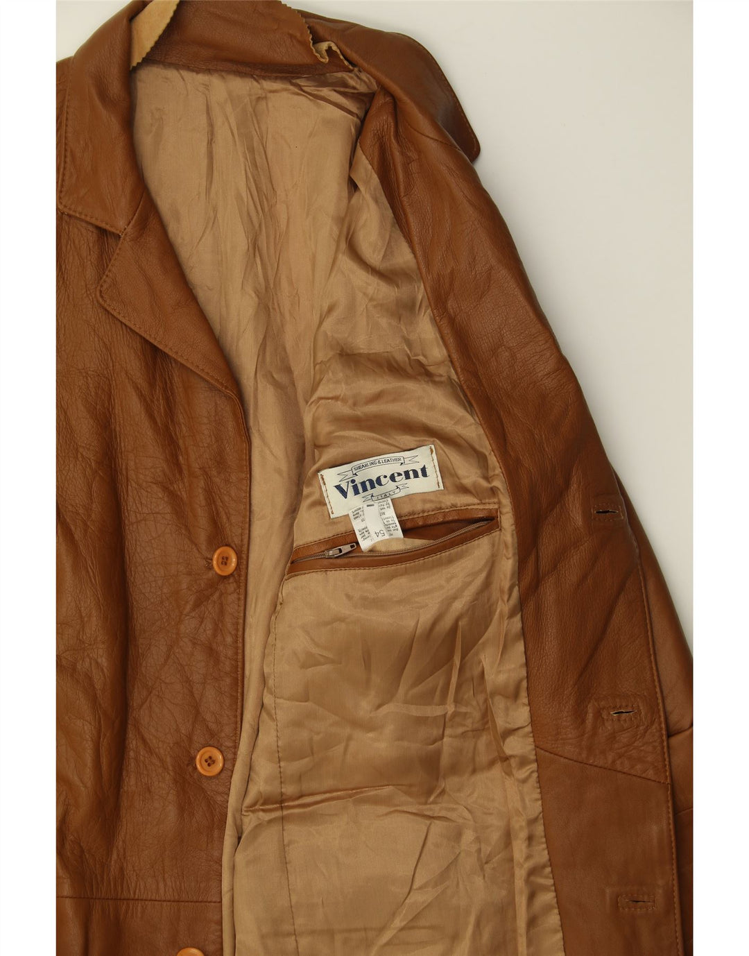 VINCENT Mens Leather Jacket IT 54 2XL Brown Leather Vintage Vincent and Second-Hand Vincent from Messina Hembry 