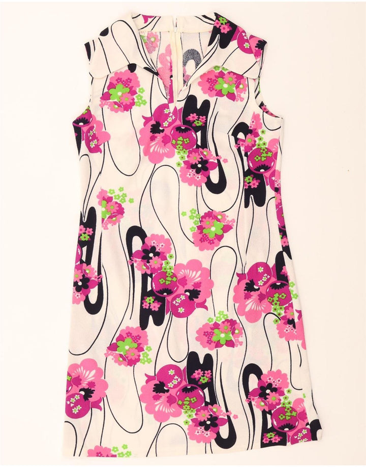VINTAGE Womens Sleeveless Shift Dress IT 42 Medium White Floral Polyester Vintage Vintage and Second-Hand Vintage from Messina Hembry 