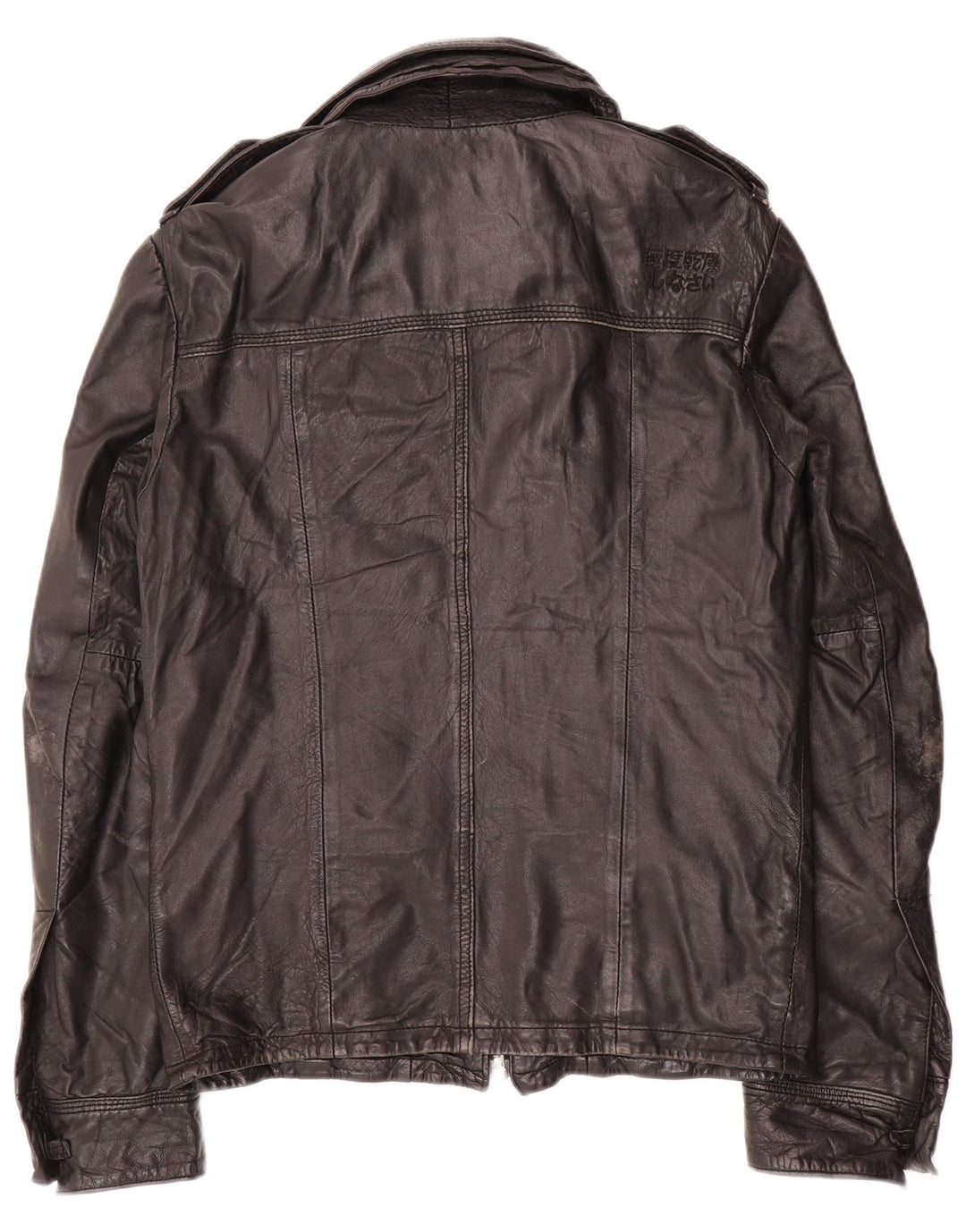 Superdry Herren Militärlederjacke UK 36 Small Schwarzes Leder