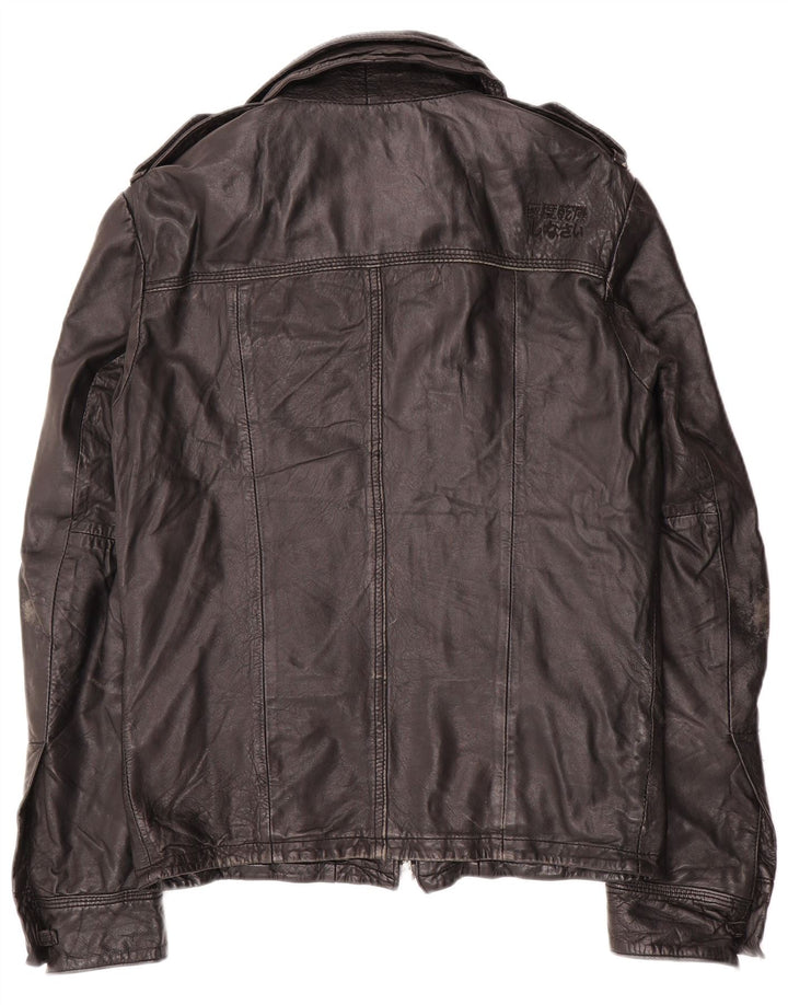 Superdry Herren Militärlederjacke UK 36 Small Schwarzes Leder