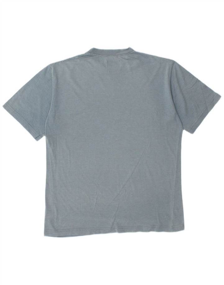 Mustang Herren-T-Shirt-Oberteil aus mittelblauer Nadelstreifen-Baumwolle