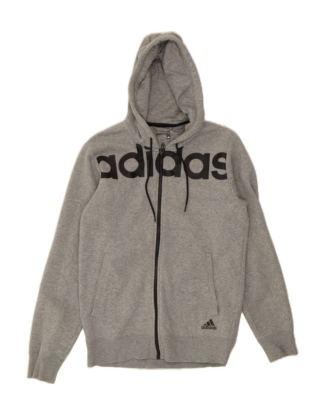 ADIDAS Mens Graphic Zip Hoodie Sweater Small Grey Cotton