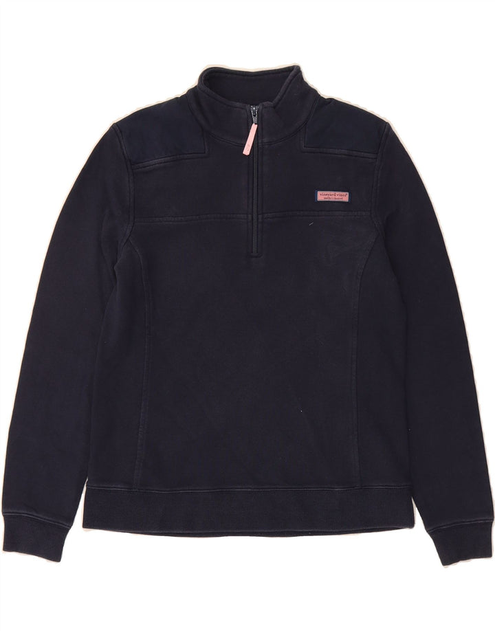 VINEYARD VINES Womens Zip Neck Sweatshirt Jumper UK 12 Medium Navy Blue Vintage Vineyard Vines and Second-Hand Vineyard Vines from Messina Hembry 