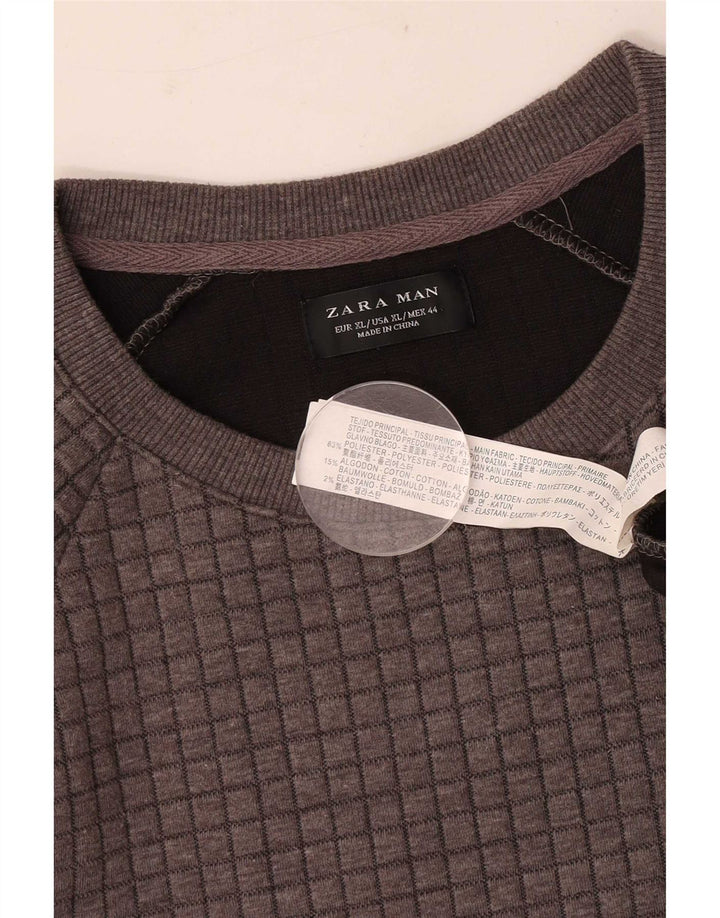 Zara Herren Sweatshirt Pullover XL grau kariert Polyester