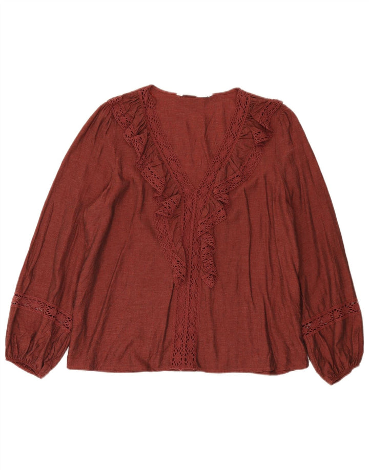 Zara Womens Rüschen vorne übergroße Bluse Top UK 10 kleine rote Viskose