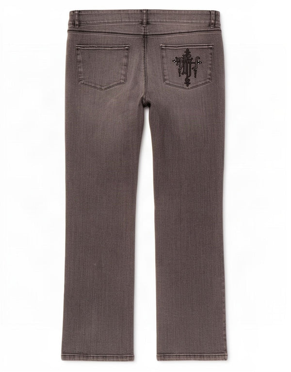 Trussardi Damen Straight Jeans W34 L32 Graue Baumwolle