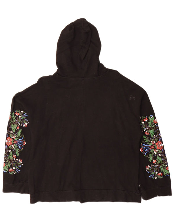 Zara Womens Trafaluc übergroßer Kapuzenpullover UK 10 Small Black Floral