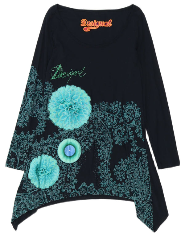 Desigual Damen Langarm-Tunikakleid UK 16 Large Marineblau Paisley