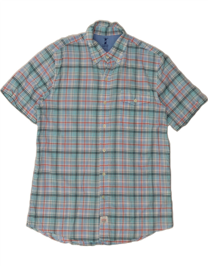 IZOD Mens Short Sleeve Shirt Medium Blue Check Cotton Vintage Izod and Second-Hand Izod from Messina Hembry 