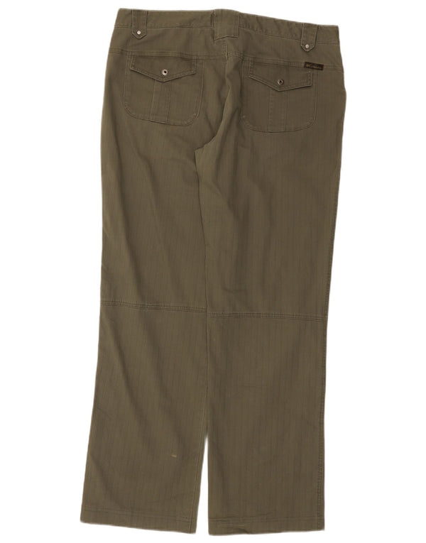 COLUMBIA Damen gerade Freizeithose US 12 Large W34 L31 Khaki gestreift