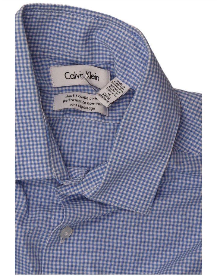 Calvin Klein Herren Slim Fit Hemd Größe 16 Large Blue Gingham