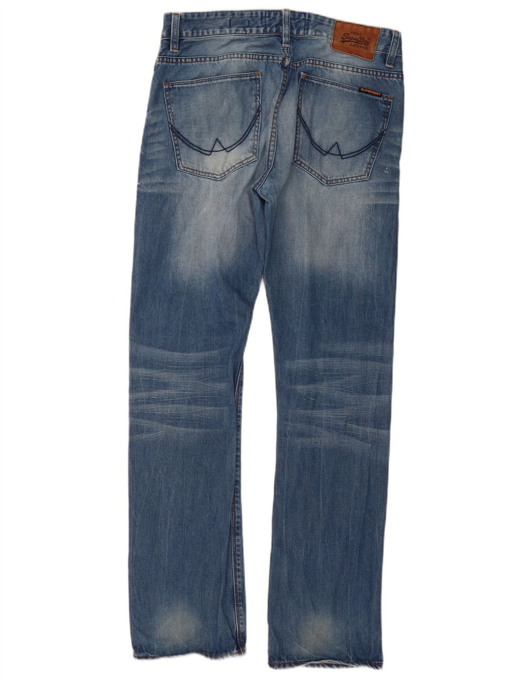 SUPERDRY Damen Officer Straight Jeans W32 L32 Blaue Baumwolle