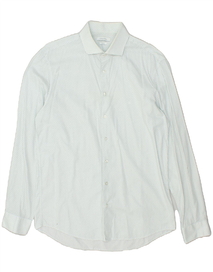 CALVIN KLEIN Mens Fitted Shirt Size 16 41 Large White Argyle/Diamond | Vintage Calvin Klein | Thrift | Second-Hand Calvin Klein | Used Clothing | Messina Hembry 