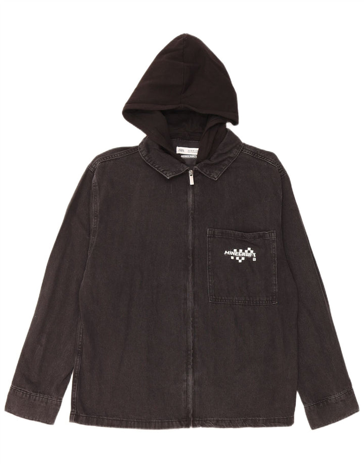 Zara Jungen-Jeansjacke mit grafischer Kapuze, 13–14 Jahre, Schwarz