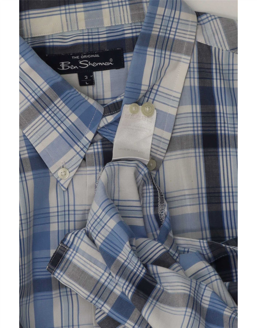 Ben Sherman Herren-Kurzarmhemd, groß, blau kariert, Baumwolle