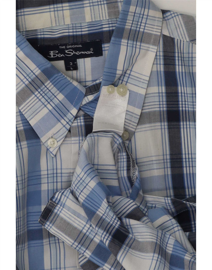 Ben Sherman Herren-Kurzarmhemd, groß, blau kariert, Baumwolle