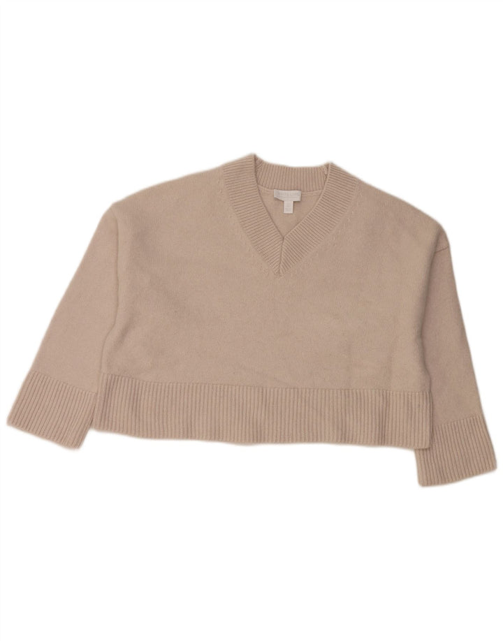 White Stuff Damen-Pullover, bauchfrei, V-Ausschnitt, Gr. 40, Größe L, graue Wolle