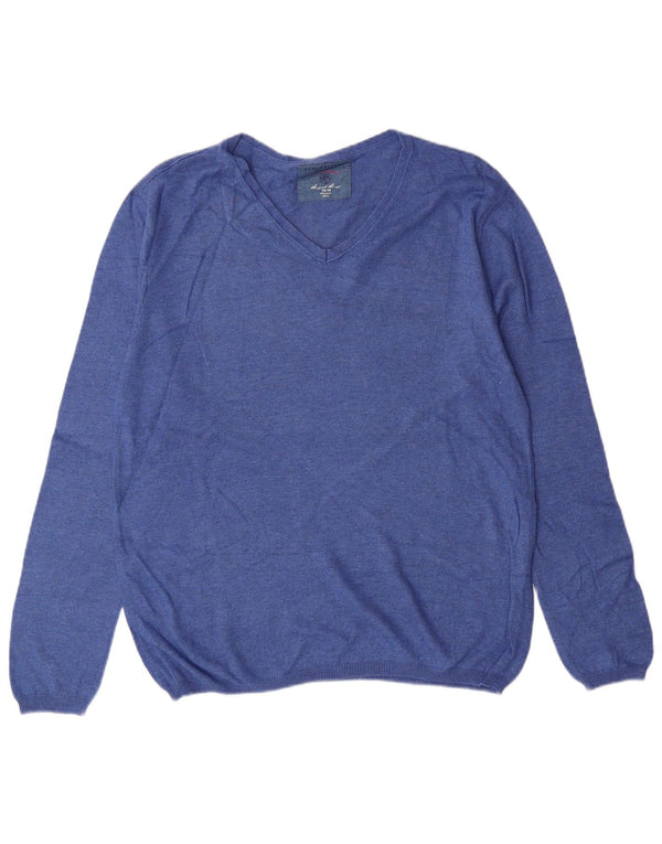 ZARA Jungen-Pullover mit V-Ausschnitt, 13–14 Jahre, blaue Baumwolle