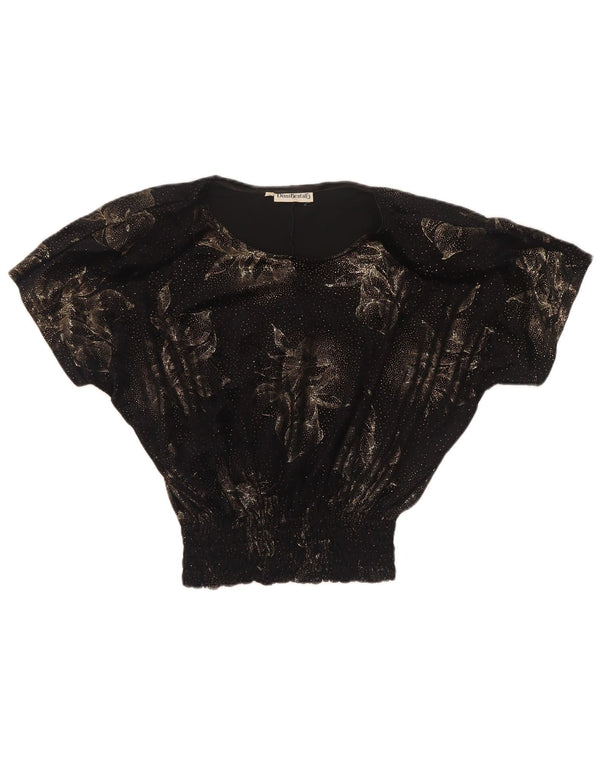 Diana Bentall's Crop-Oversize-Blusenoberteil für Damen, Gr. 10, Größe S, Schwarz, Blumenmuster