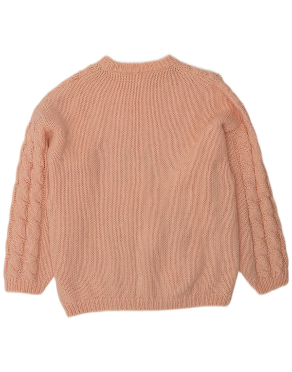 Vintage Damen Pullover mit Rundhalsausschnitt UK 20 2XL Rosa geblümte Wolle
