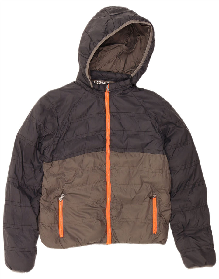 MICHAEL KORS Wattierte Jungenjacke mit Kapuze, 15–16 Jahre, graues Colourblock-Nylon