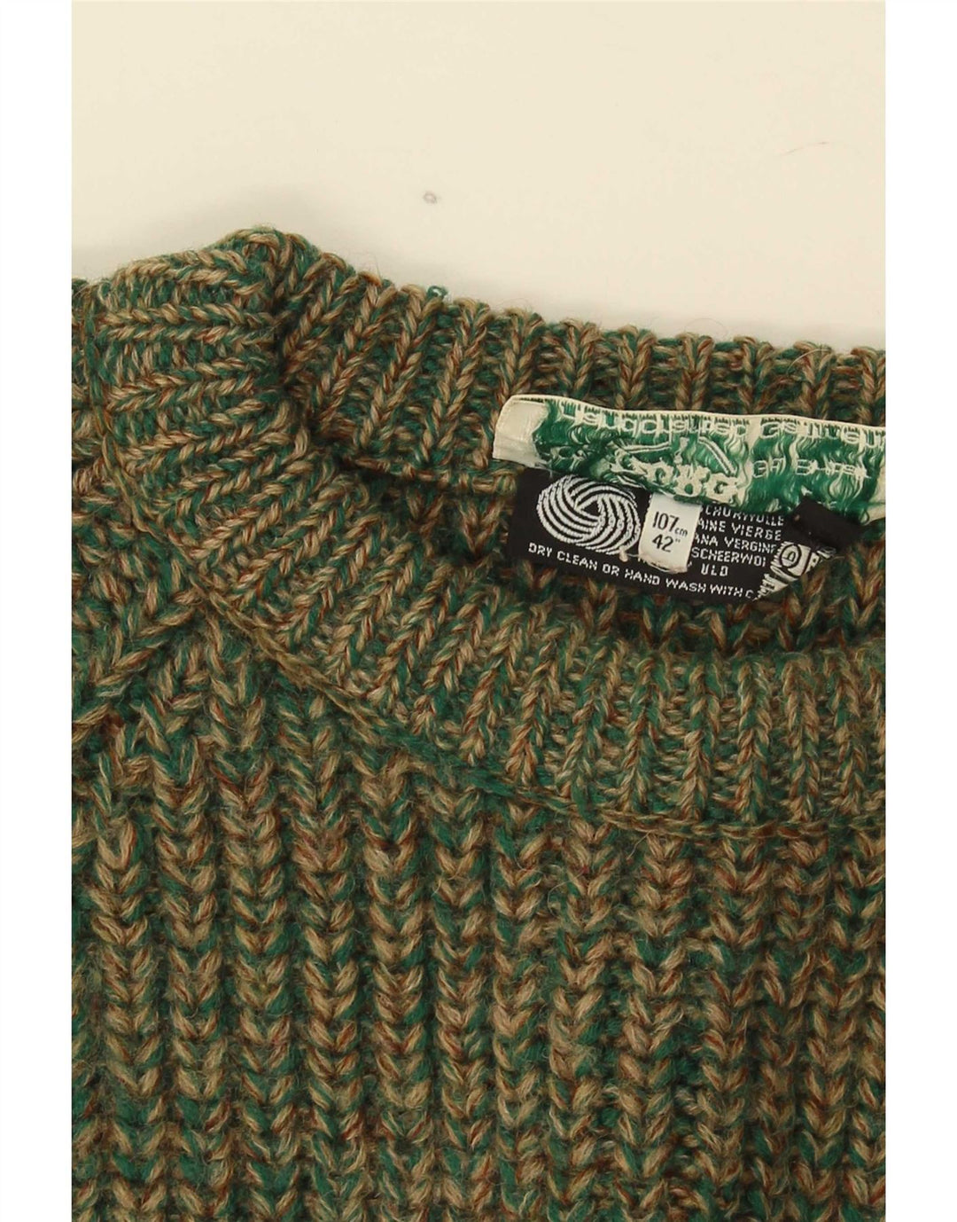 Vintage Damen Pullover mit Rundhalsausschnitt IT 42 Mittelgrün gefleckte Wolle
