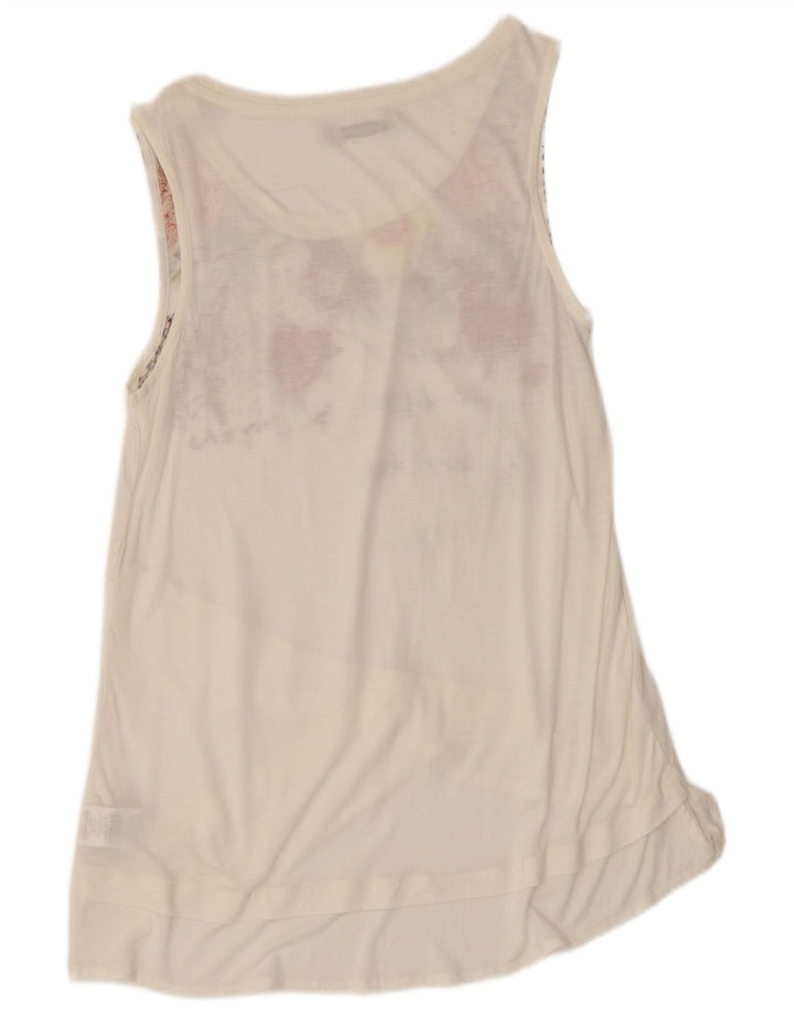 Desigual Damen Grafik-Tunika-Top UK 12 Mittelweiße Viskose mit Blumenmuster