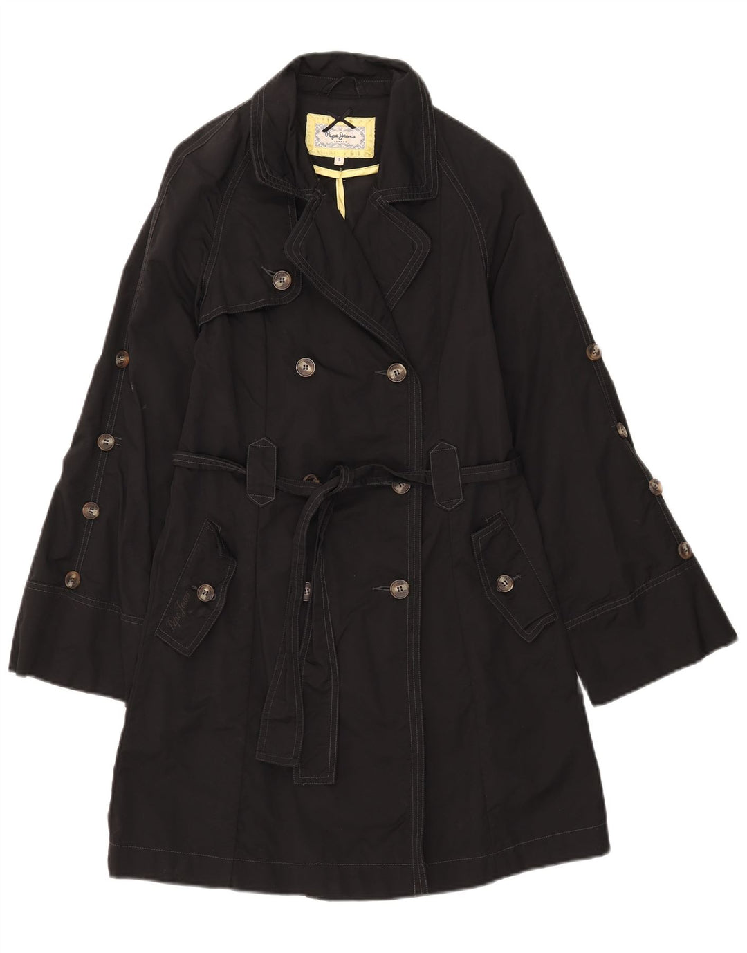 PEPE Jeans Damen Trenchcoat UK 10 Small Schwarz Baumwolle