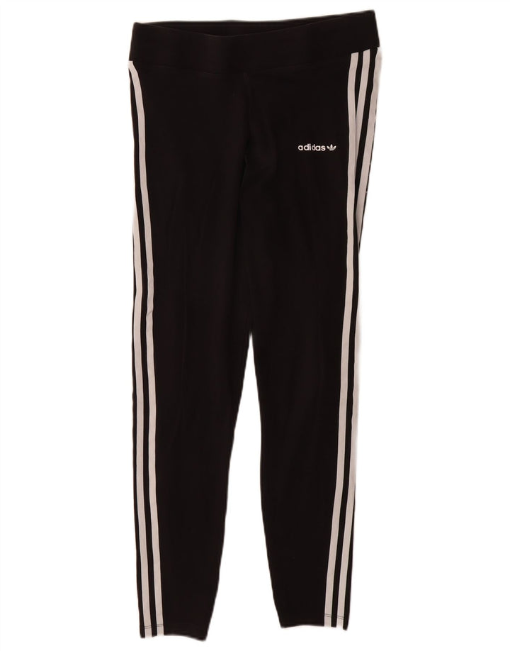 ADIDAS Damen Leggings UK 12 Medium Schwarz Baumwolle