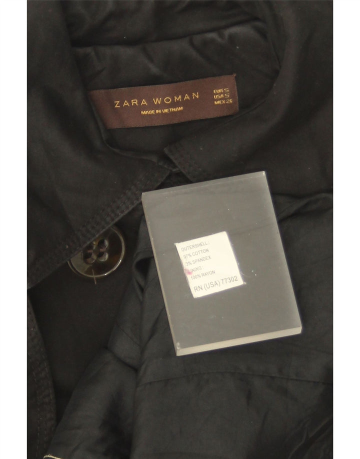 Zara Damen Trenchcoat UK 10 Small Schwarze Baumwolle