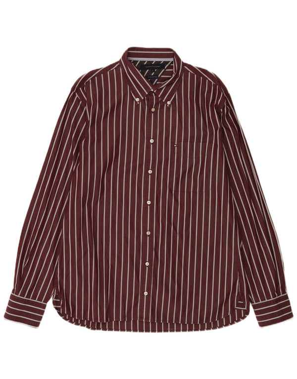 Tommy Hilfiger Mens Shirt Large Burgundy Pinstripe Cotton